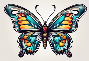 butterfly old school traditional vintage bold colorful tattoo idea