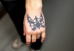 Ornamental Blackwork Von den Fingern über die ganze Hand bis zum Ellenbogen tattoo idea