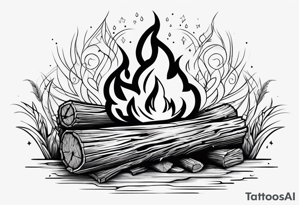 flame with wood logs crossing tattoo idea
