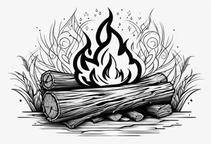 flame with wood logs crossing tattoo idea