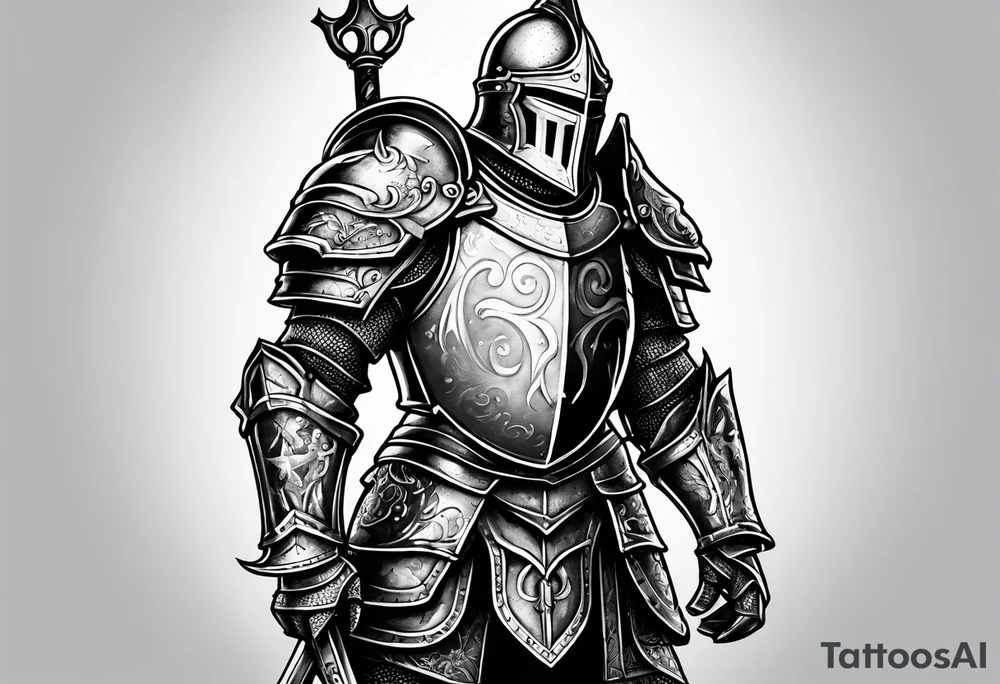 knight with heavy armor with clock and less detail tattoo idea