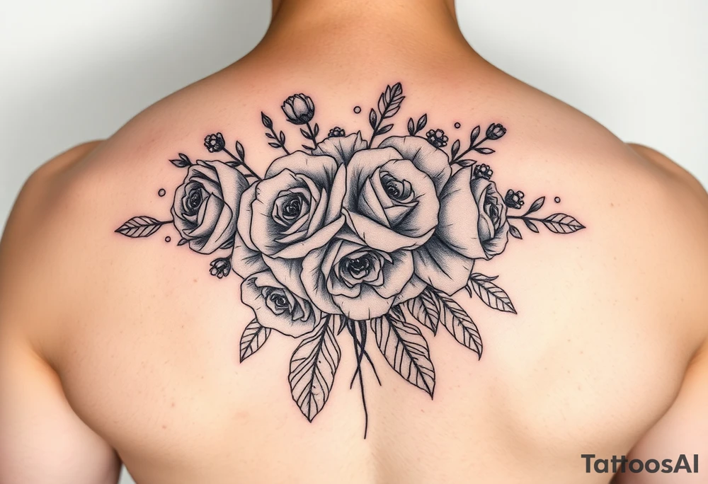 vintage bouquet of wild roses and meadow flowers with morning dew tattoo idea