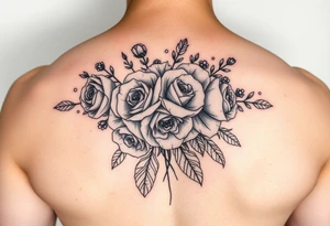 vintage bouquet of wild roses and meadow flowers with morning dew tattoo idea
