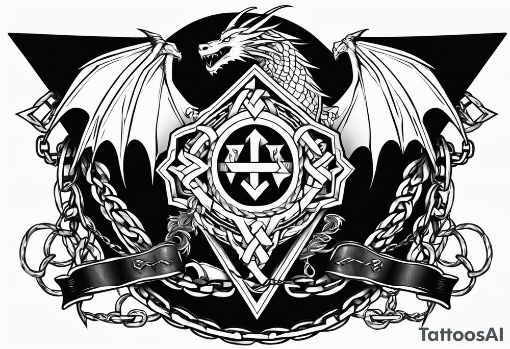 Valhalla sword shield dragon axe Valknut barbed wire chains fire tattoo idea Valhalla sword shield dragon axe Valknut barbed wire chains fire tattoo idea