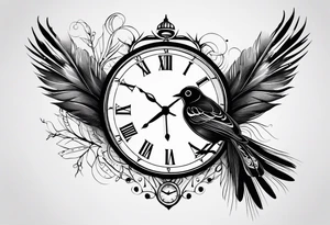 a bird clock but the bird's feathers are falling wich represents the fugacity of time tattoo idea