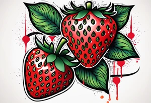 One Strawberry in a graffiti very surreal style tattoo idea