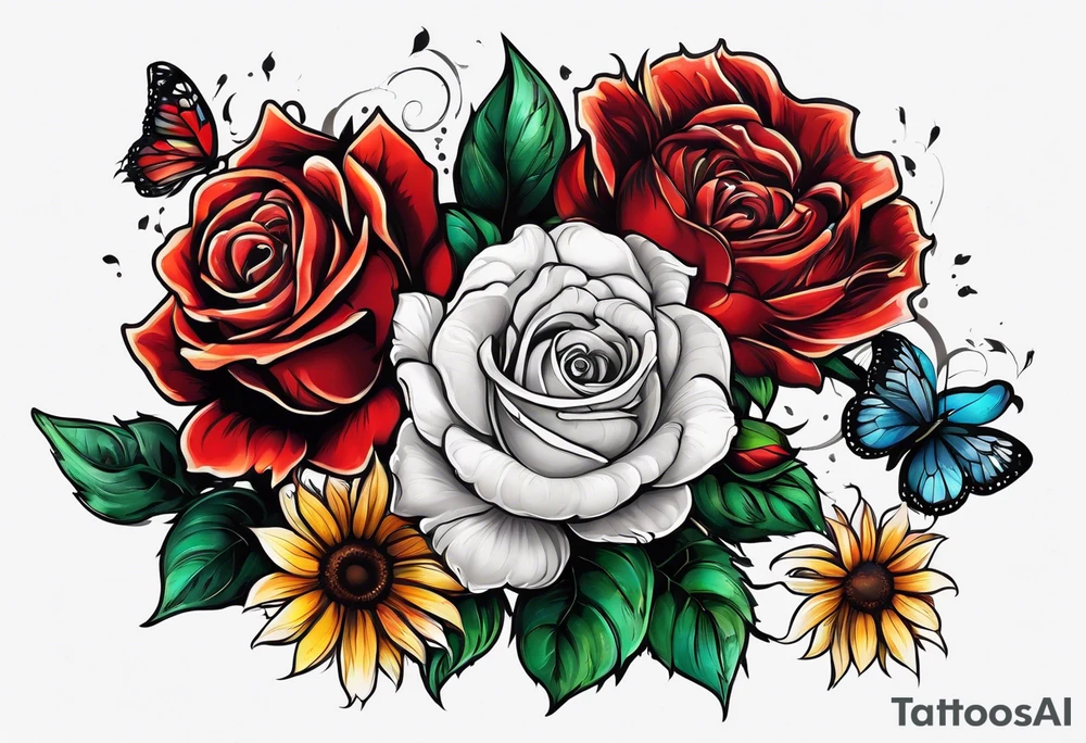 animal flower rose, sunflower, tattoo idea