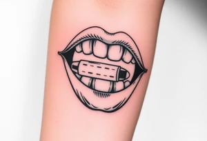 A set of lips snarling with 50cal round between teeth tattoo idea