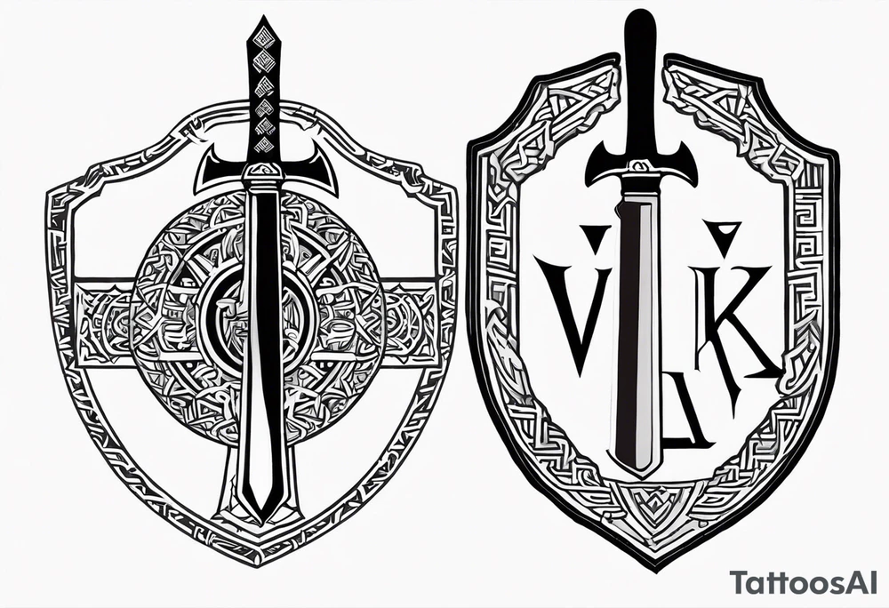 Valhalla  round shield axe
Valknut sword tattoo idea
