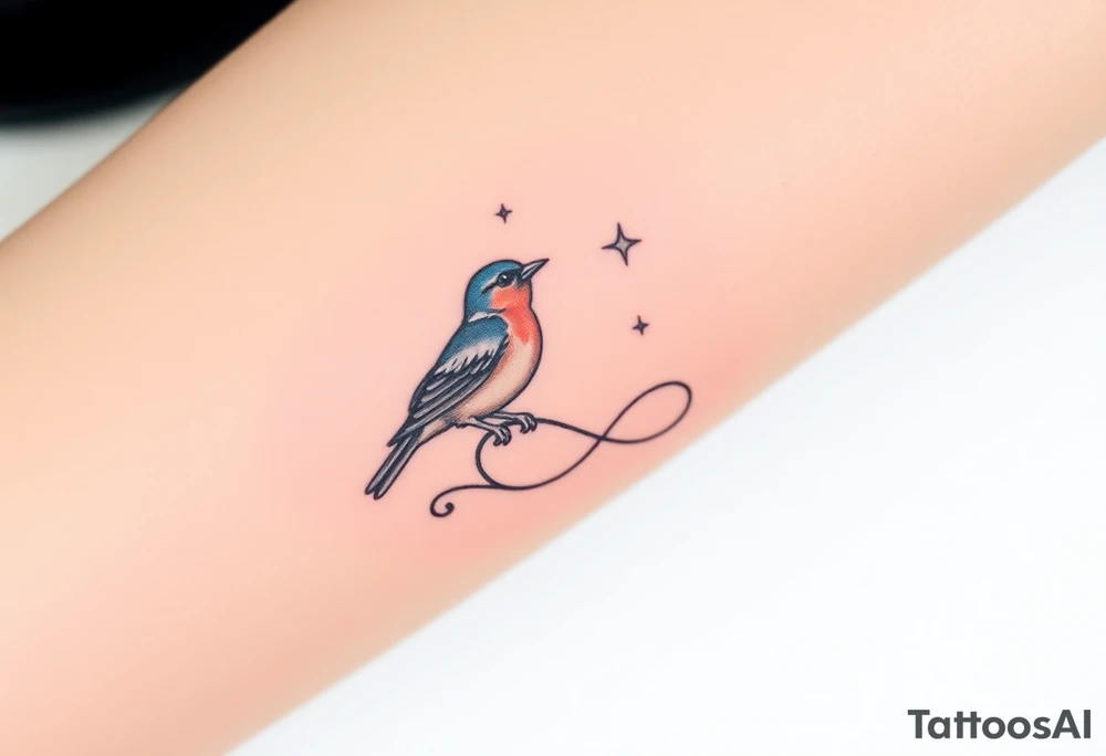 two birds sitting, stars and infinity theme tattoo idea