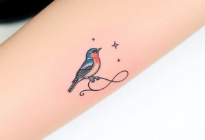 two birds sitting, stars and infinity theme tattoo idea