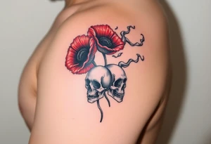 Ryan, Aries, 2 red poppy’s, skulls, and smoke tattoo idea