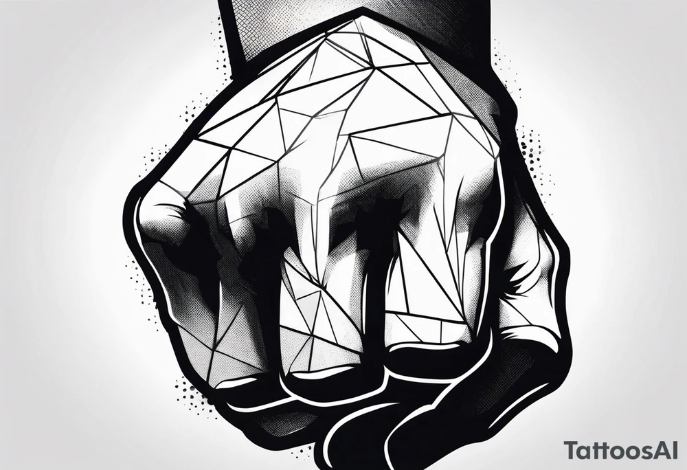 A clenched fist on the back using negative space techniques tattoo idea