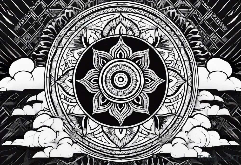 one aum with sunrays and clouds tattoo idea