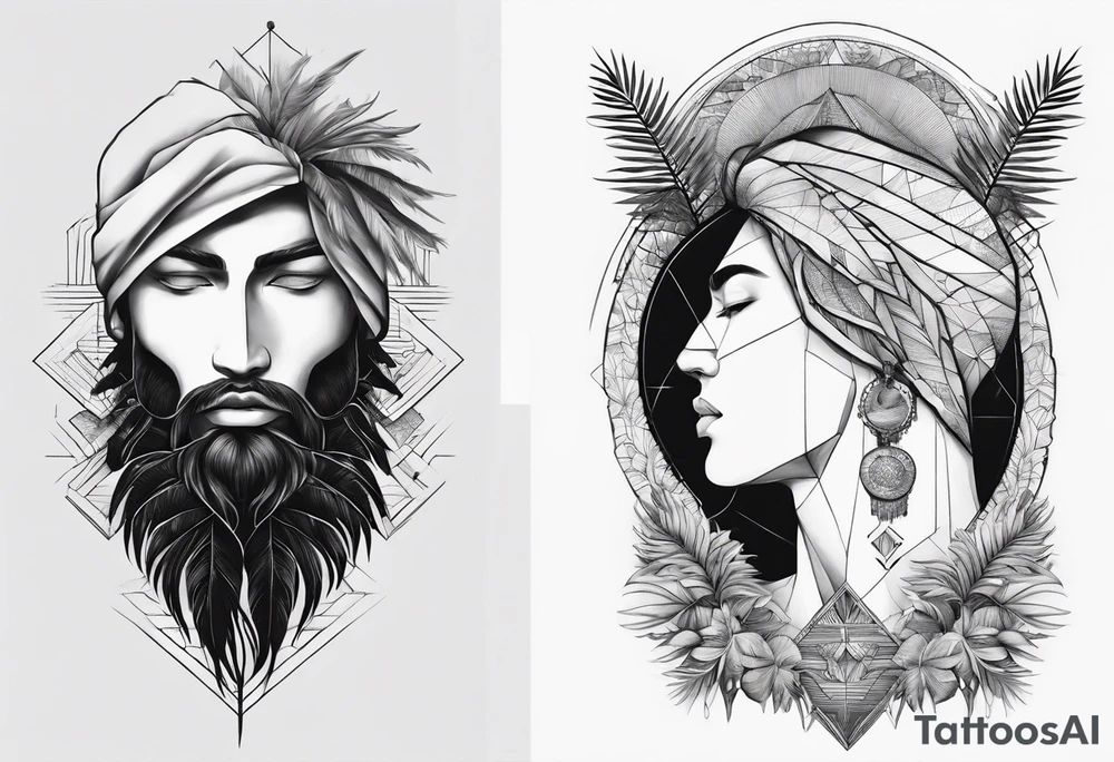 Two separate pieces about the size of a palm, one for day and one for night placed on each side of the chest on a man tattoo idea