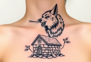 Big bad wolf  blowing down   a brick house tattoo idea