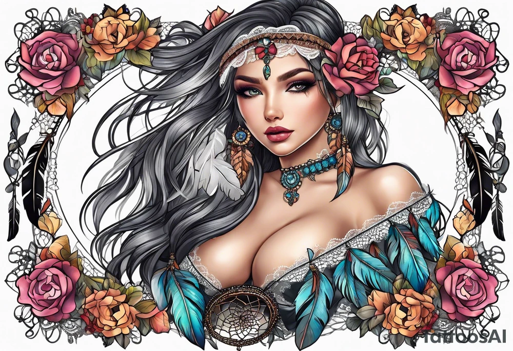 Lace garter with dream catcher tattoo idea