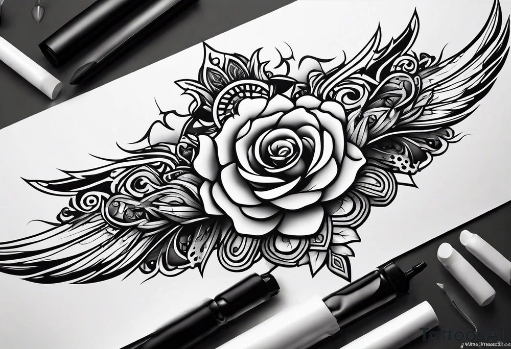 forearm tattoo
tribal wing includin a rose tattoo idea