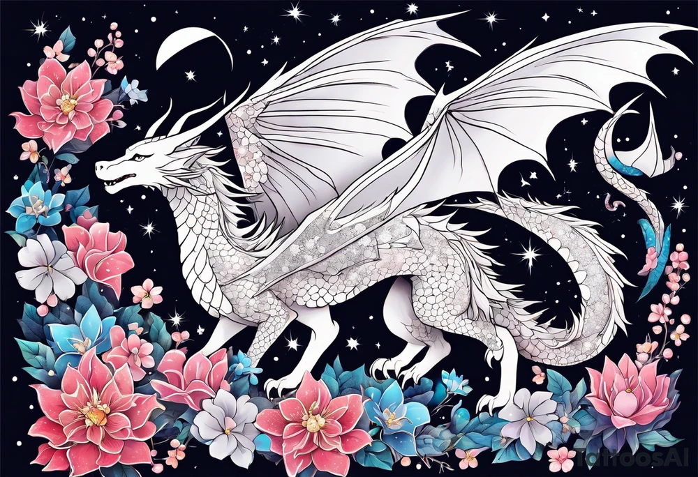 Constellation, wing , snow , cross , dragon female japan kawaii , flower tattoo idea