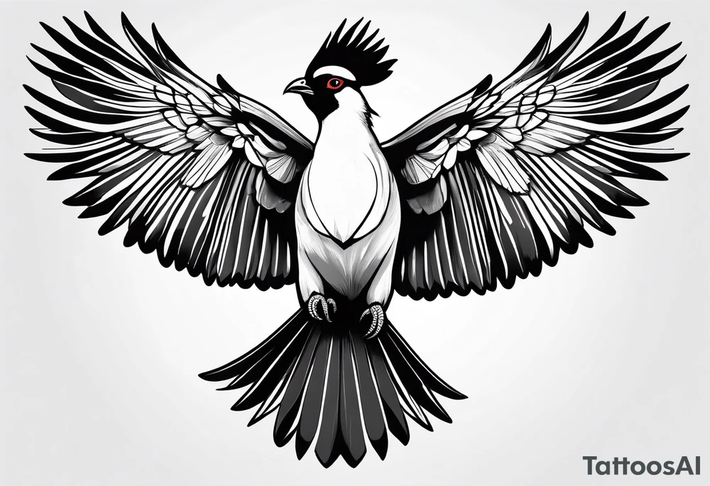 Turaco bird with wingspan from above tattoo idea