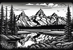 Simple Half sleeve of Teton mountain range with trees lining the bottom of tattoo tattoo idea