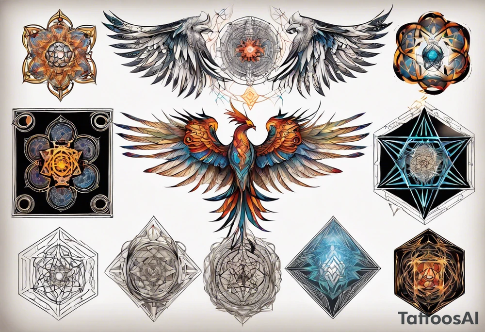 sacred geometry Metatron's cube with phoenix tattoo idea