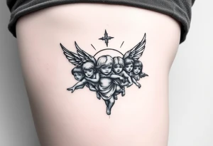 Tatoo down side to thigh, something with angels and 7 kids tattoo idea