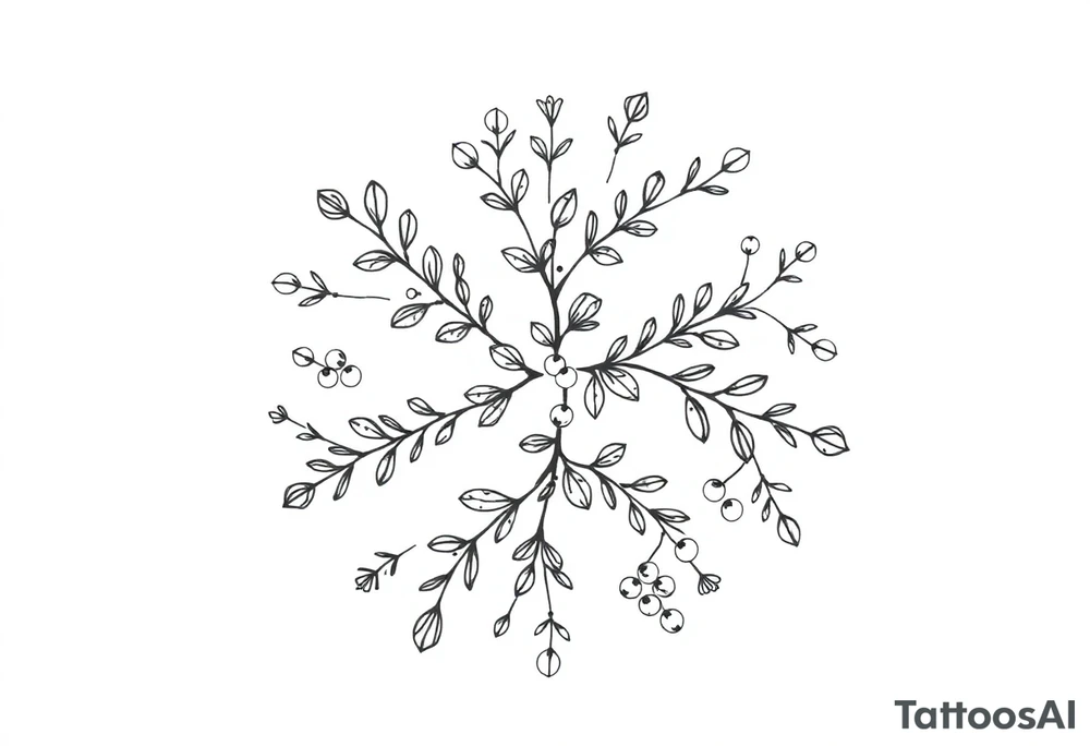 a round floral pattern containing symbols and icons for christmas, winter, mistletoe, oklive branches tattoo idea