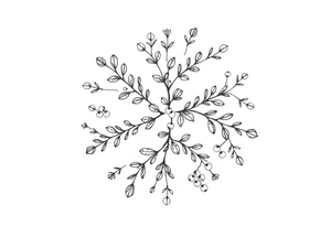 a round floral pattern containing symbols and icons for christmas, winter, mistletoe, oklive branches tattoo idea