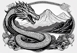 jörmungandr around the arm with mountains tattoo idea