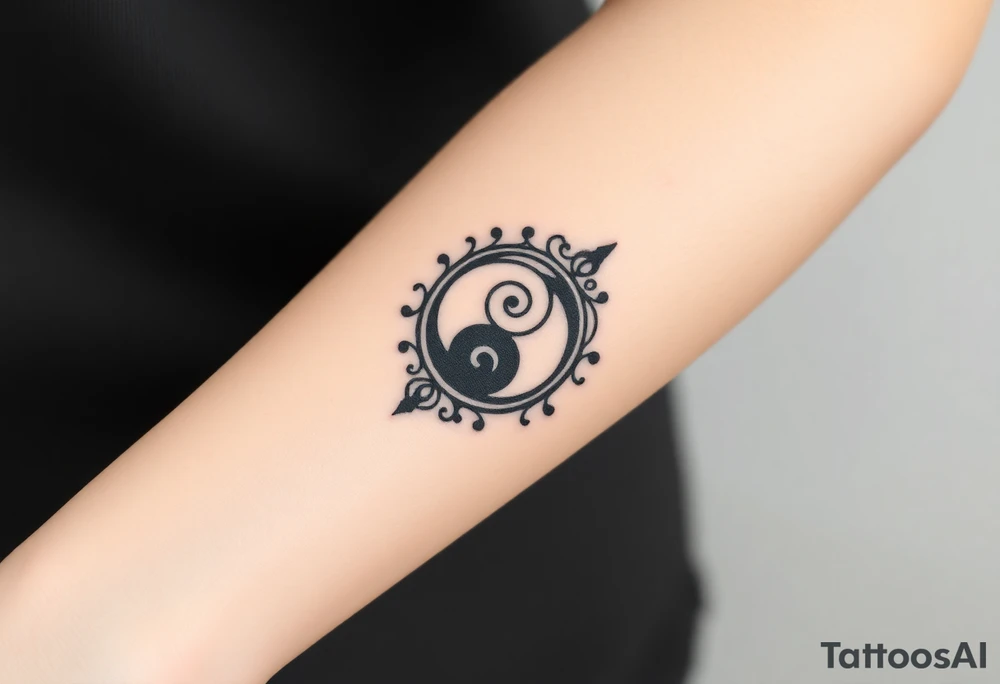 Magestic symbol combining ying yang, Gemini zodiac symbol,  and spiral Paisleys tattoo idea