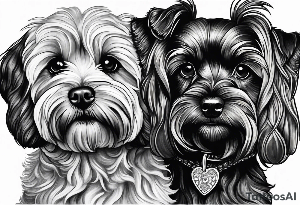 a black cockapoo and a yorkshire terrier sat next to each other tattoo idea