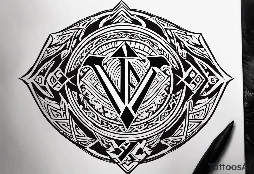 Valhalla sword shield dragon axe Valknut tribal tattoo idea Valhalla sword shield dragon axe Valknut tribal tattoo idea