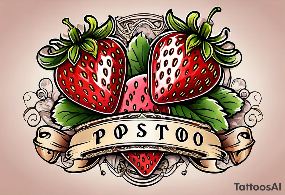 Strawberry with swirling banner that says Pops tattoo idea