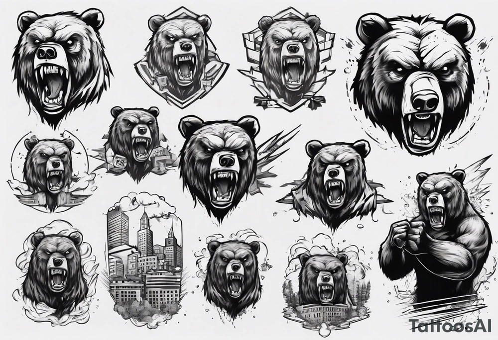 Angry bear coming up behind a city tattoo idea