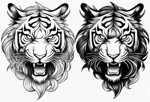 tiger on shoulder and dragon on bicep ying yang contrast tattoo idea