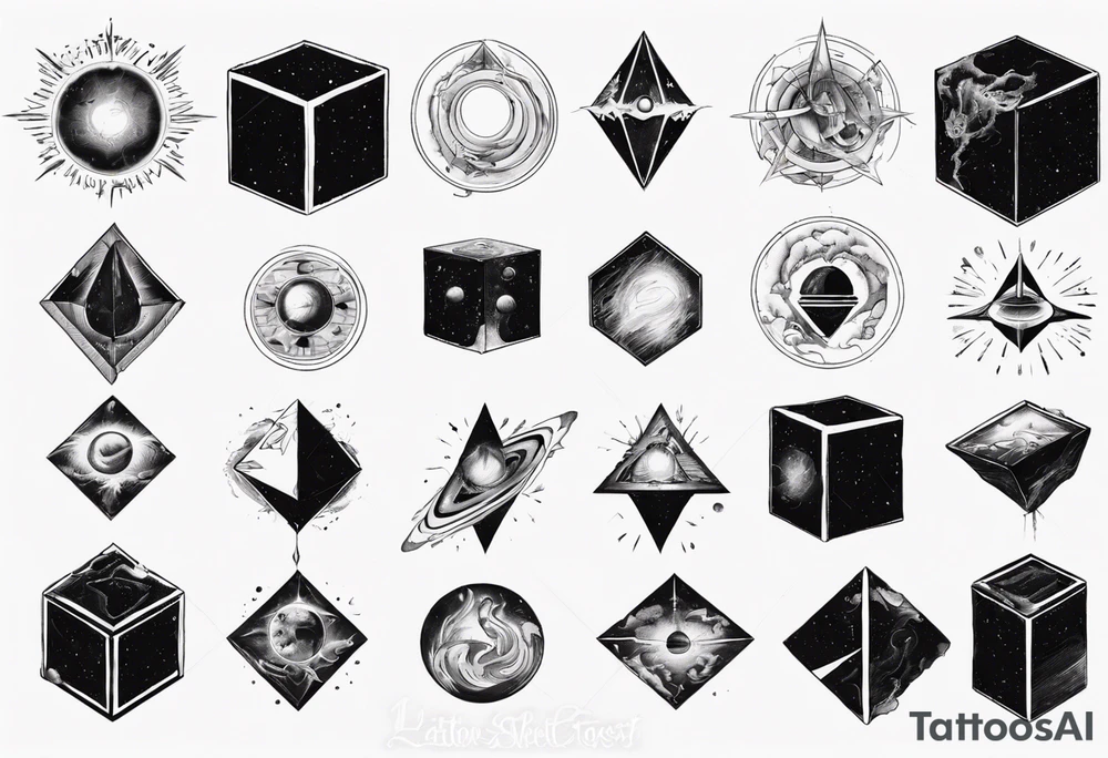 Destruction of black cube of saturn,Occult esoteric tattoo idea