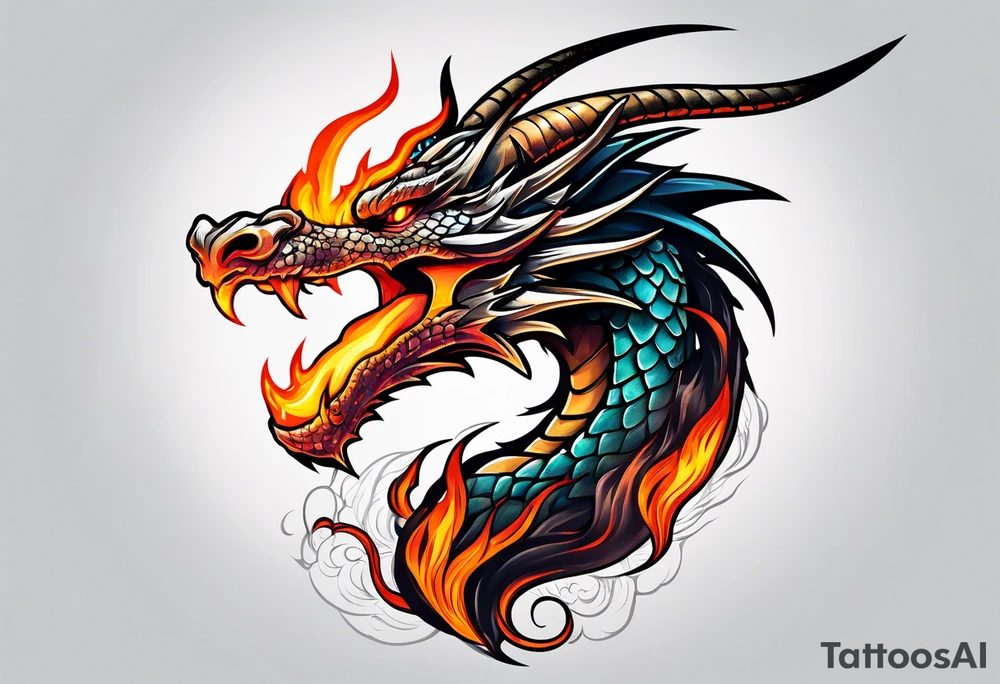Dragon head with fire around tattoo idea