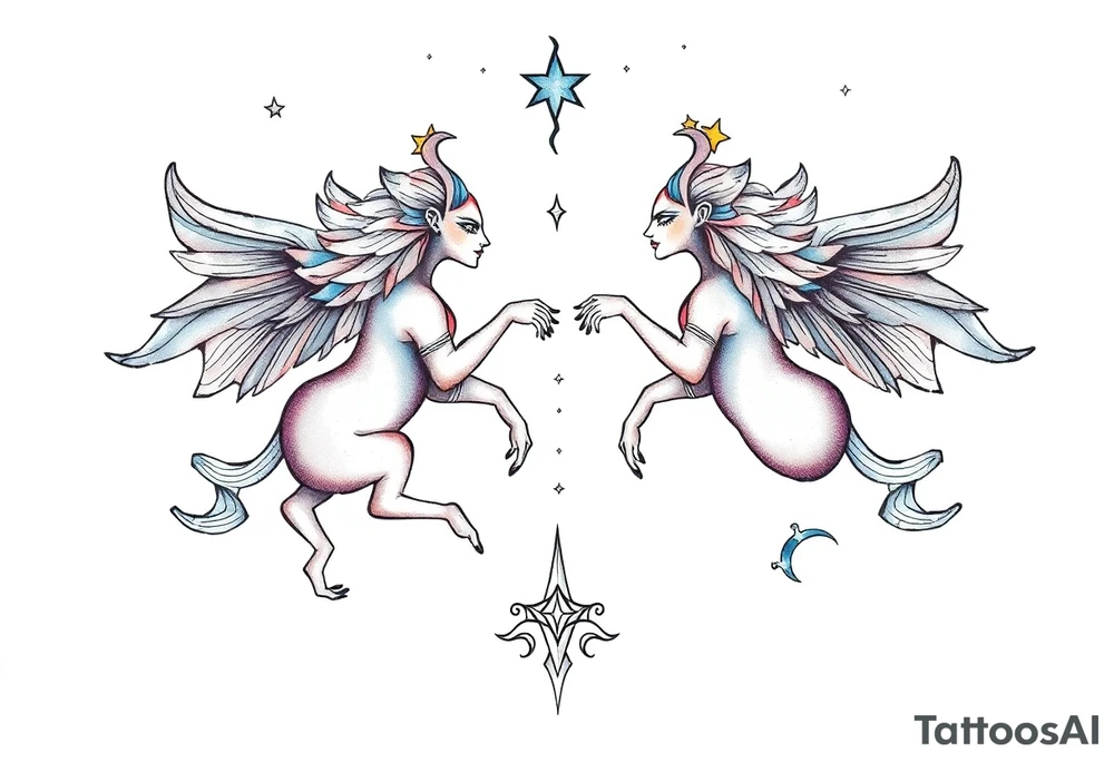Gemini stars constellation in the sky with Egyptian language tattoo idea