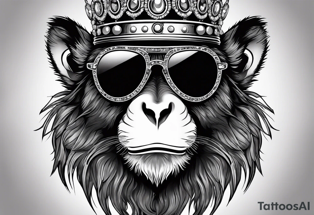 A cool free spirit female monkey with a crown and aviator shades tattoo idea