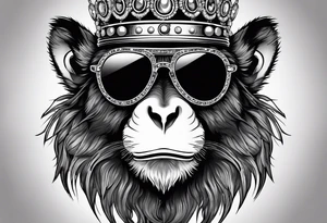A cool free spirit female monkey with a crown and aviator shades tattoo idea