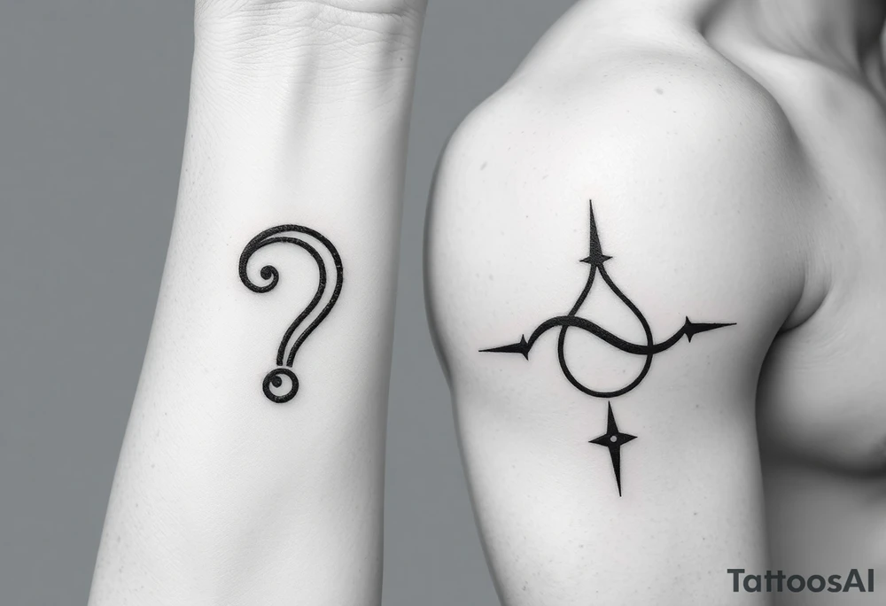 On one hand, the forearm should be a stylish question mark/? and on the other one should be the infinite symbol ♾️ (but not too big) tattoo idea