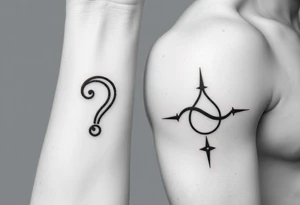 On one hand, the forearm should be a stylish question mark/? and on the other one should be the infinite symbol ♾️ (but not too big) tattoo idea