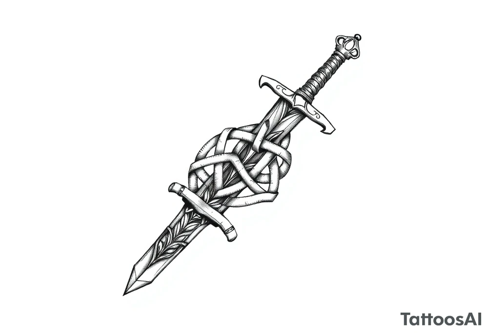 Armband tattoo of a sword with covered in a Celtic knot tattoo idea
