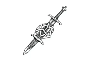 Armband tattoo of a sword with covered in a Celtic knot tattoo idea