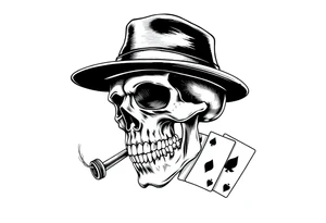 skull with top-hat,cigar in his mouth and playing cards. tattoo idea