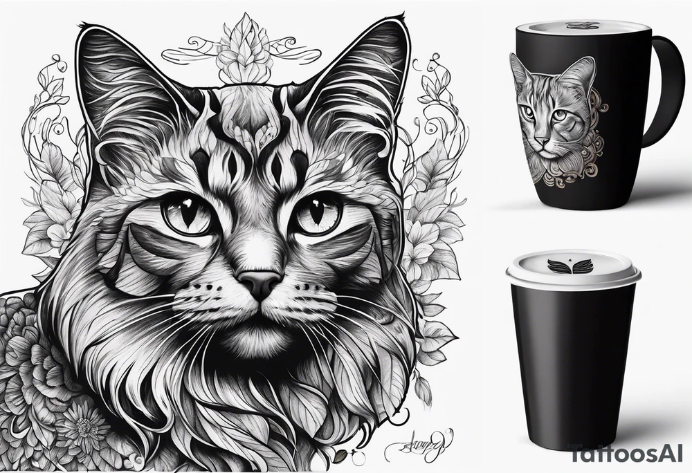 Coffee cat lover tattoo idea