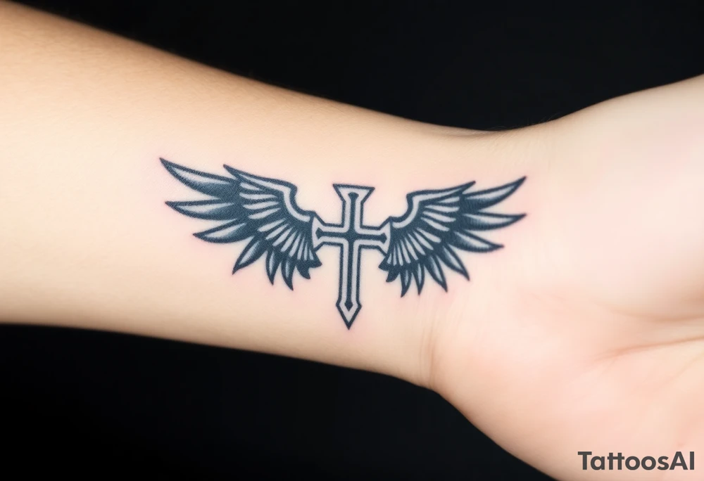 A gothic-style Templar cross with black raven wings, blending themes of mystery and honor. tattoo idea