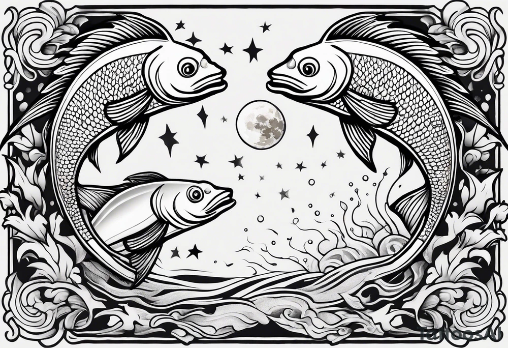 Two Fish with crescent moon tattoo idea