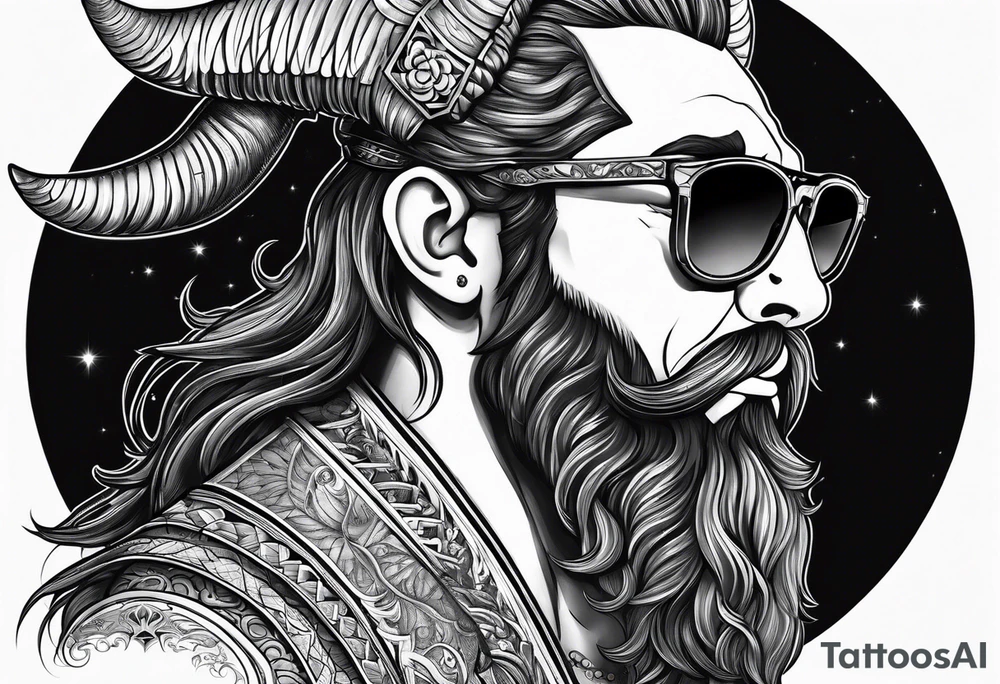 capricorn with beard and sunglasses tattoo idea